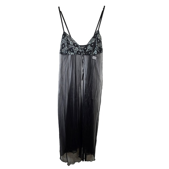 VTG Petra Fashions Black Floral Lace Sheer Mesh Lingerie Gown Robe Plus Size 1X - Picture 1 of 4